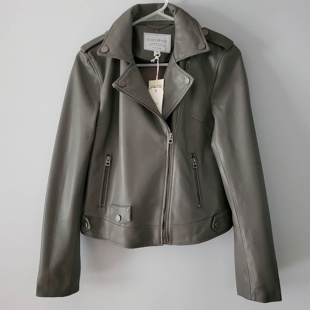 Lucky Brand Gray Faux Leather Motorcycle Jacket Size XS